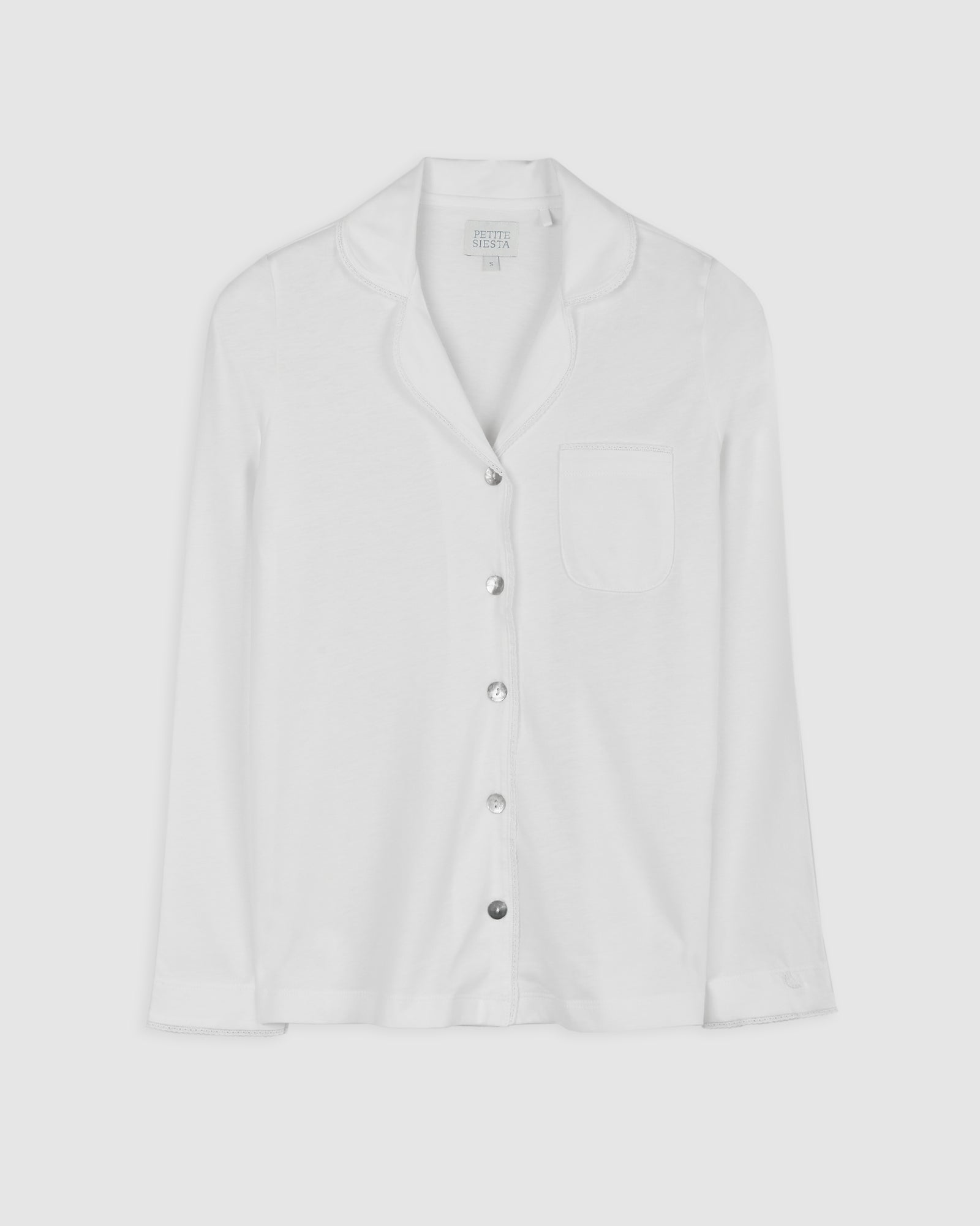 Pyjama chemise blanche pour femme avec bande brodée