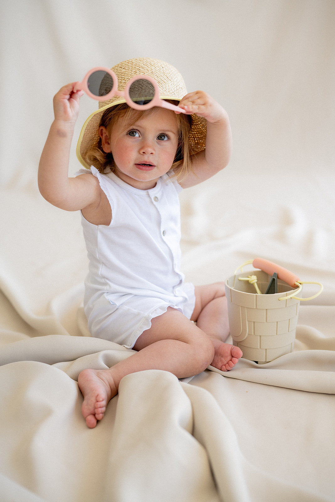 White Short Embroidered Strip Baby Pajamas