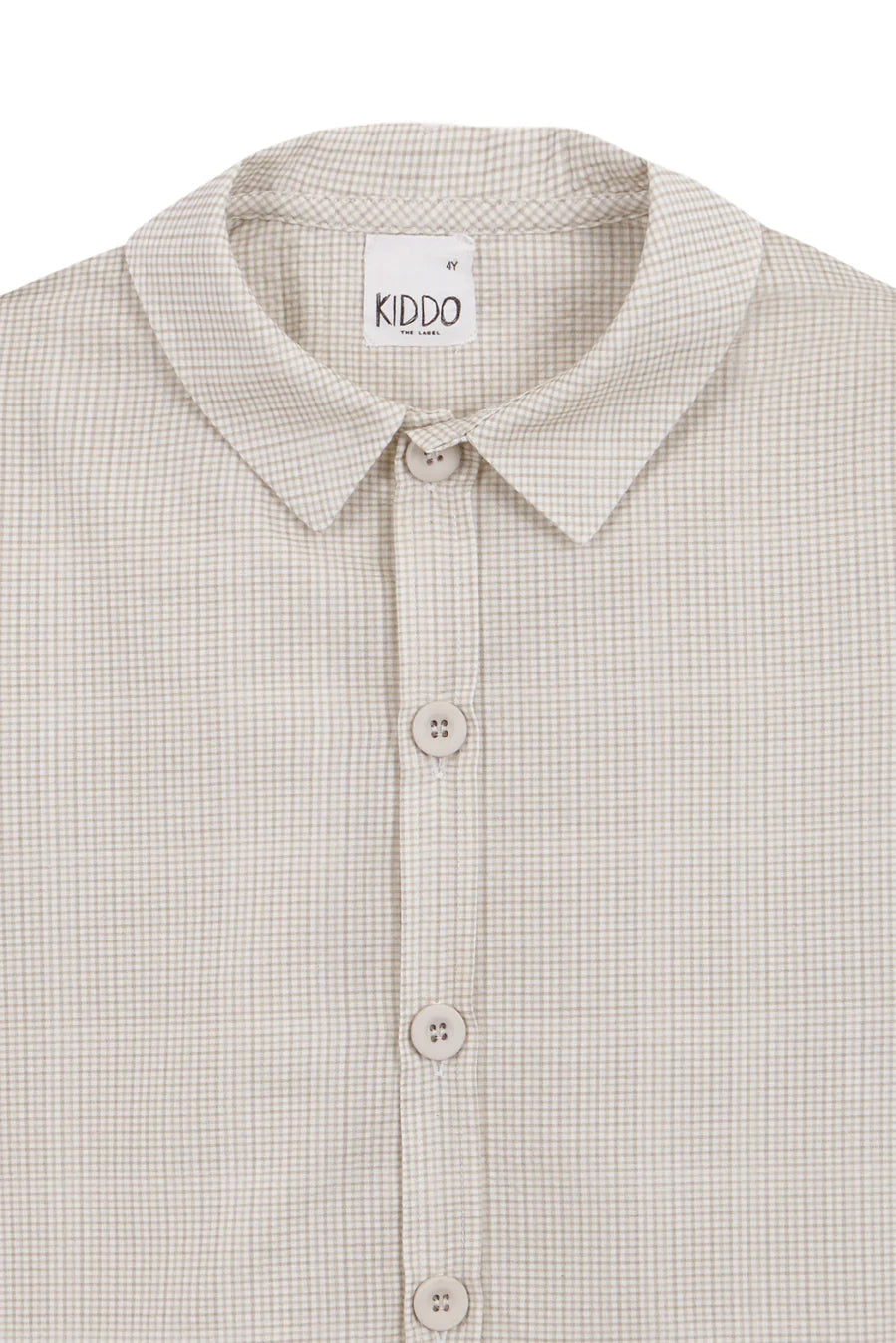 Chemise à col rond vichy beige