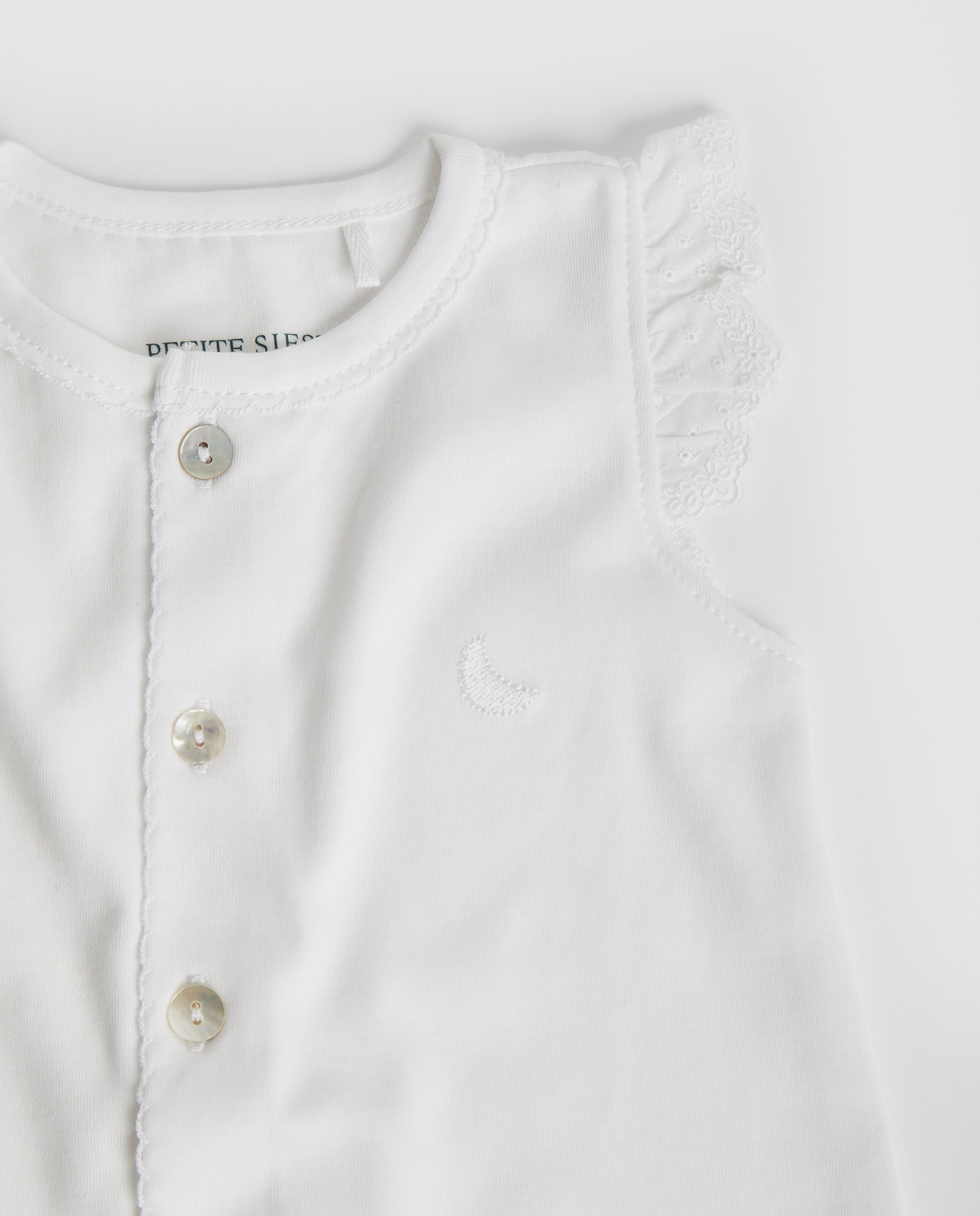 White Short Embroidered Strip Baby Pajamas