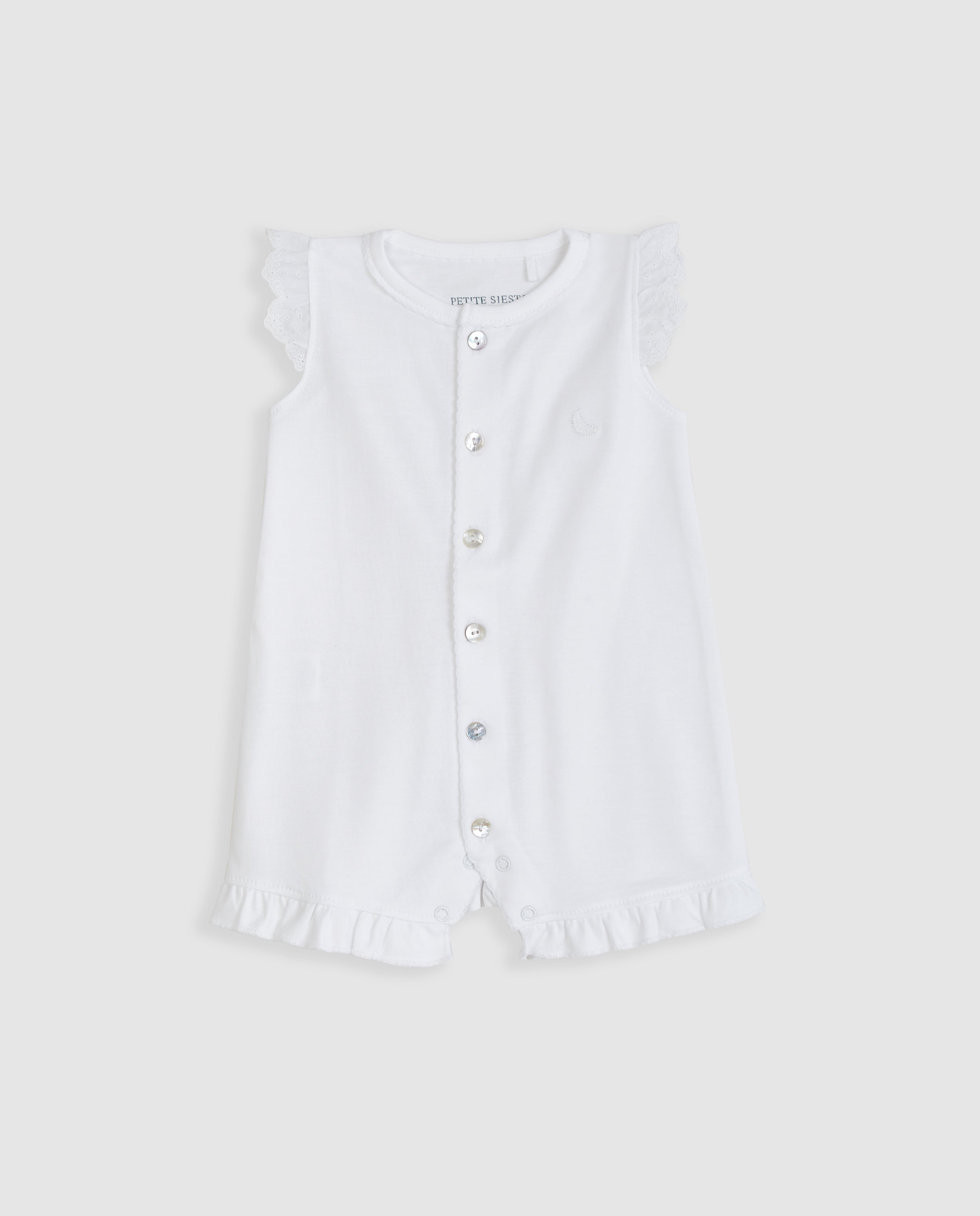 White Short Embroidered Strip Baby Pajamas