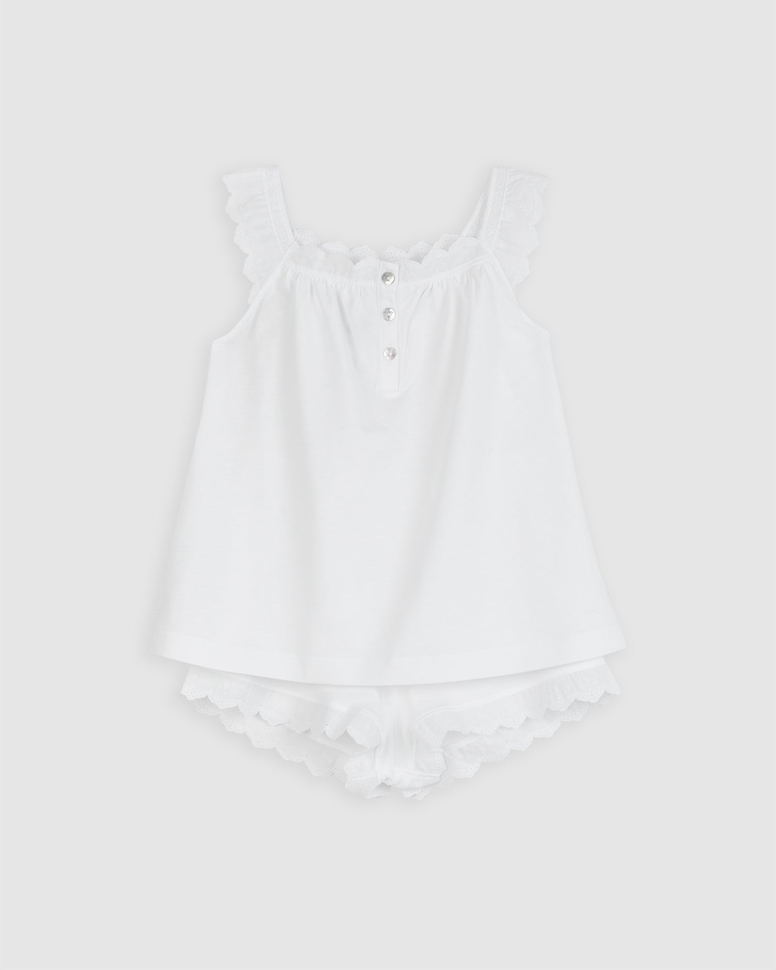 Kids Pajamas White Embroidered Strip