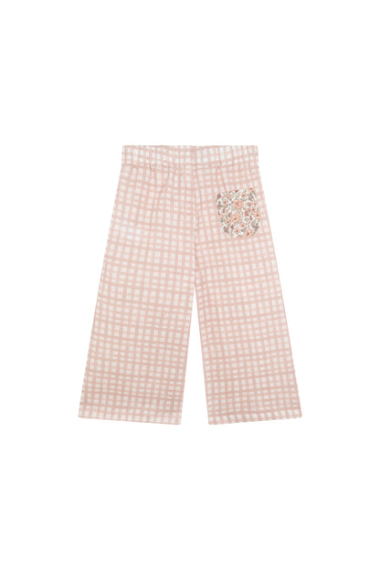 Pantalon Largo Niña Vichy Rosa &amp; Flores