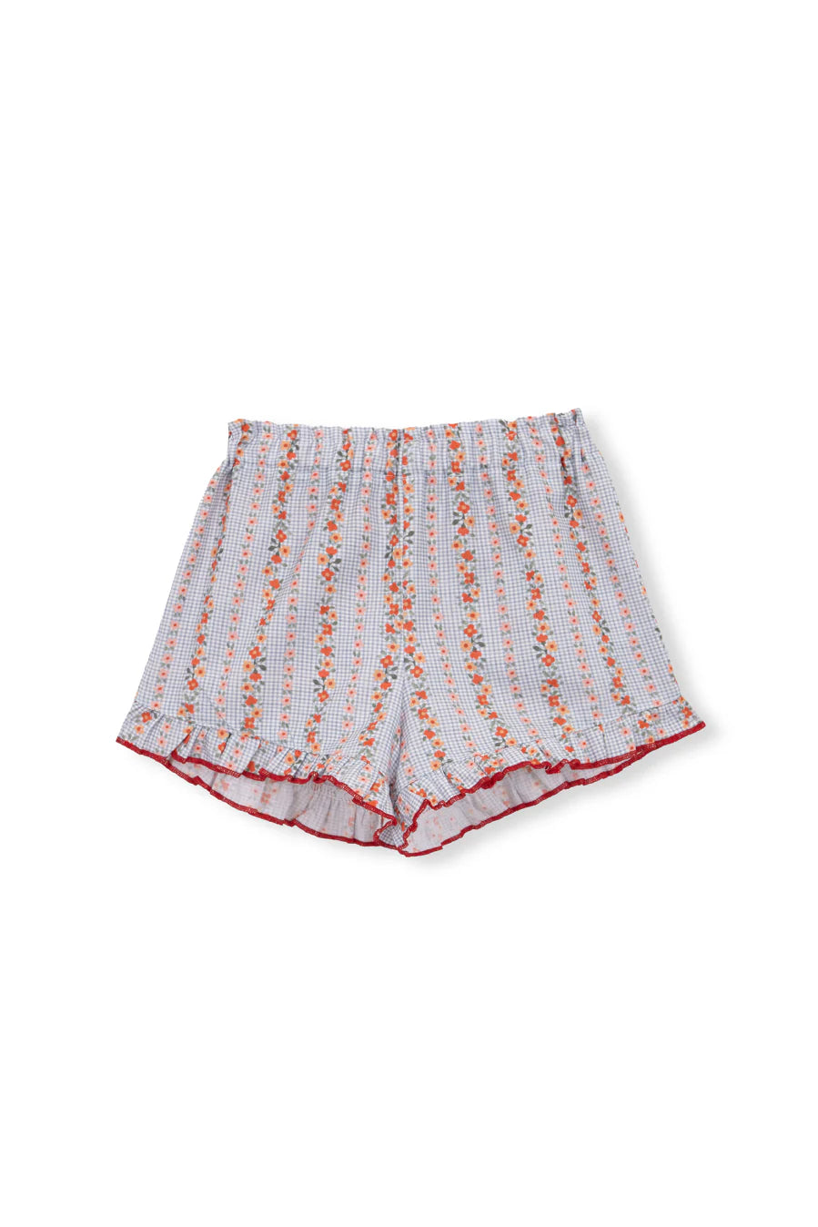 Short Vichy Azul &amp; Flores Rojas