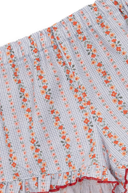 Short Vichy Azul &amp; Flores Rojas