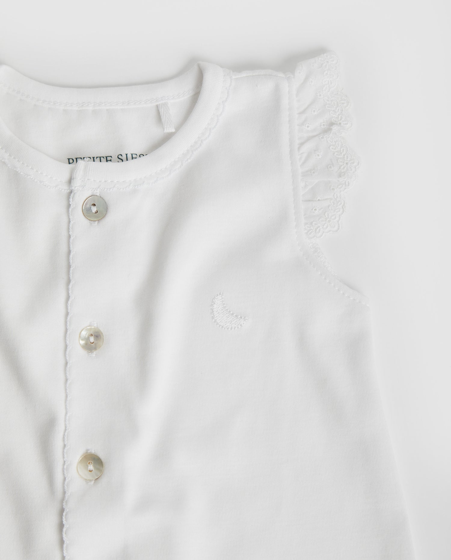 White Short Embroidered Strip Baby Pajamas