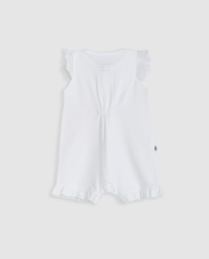 White Short Embroidered Strip Baby Pajamas