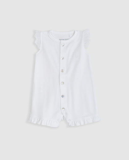 White Short Embroidered Strip Baby Pajamas