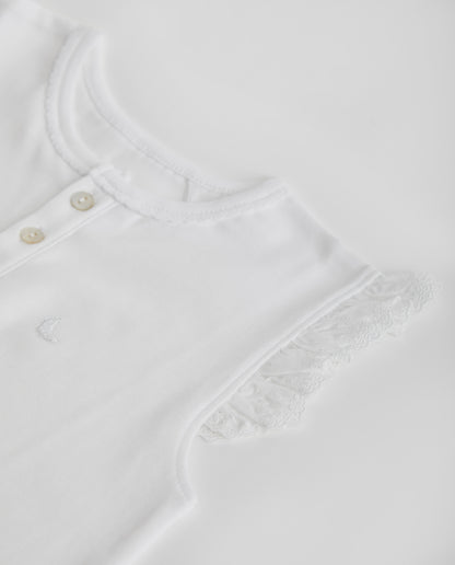 Kids Pajamas with Ruffles and Short Embroidered Strips