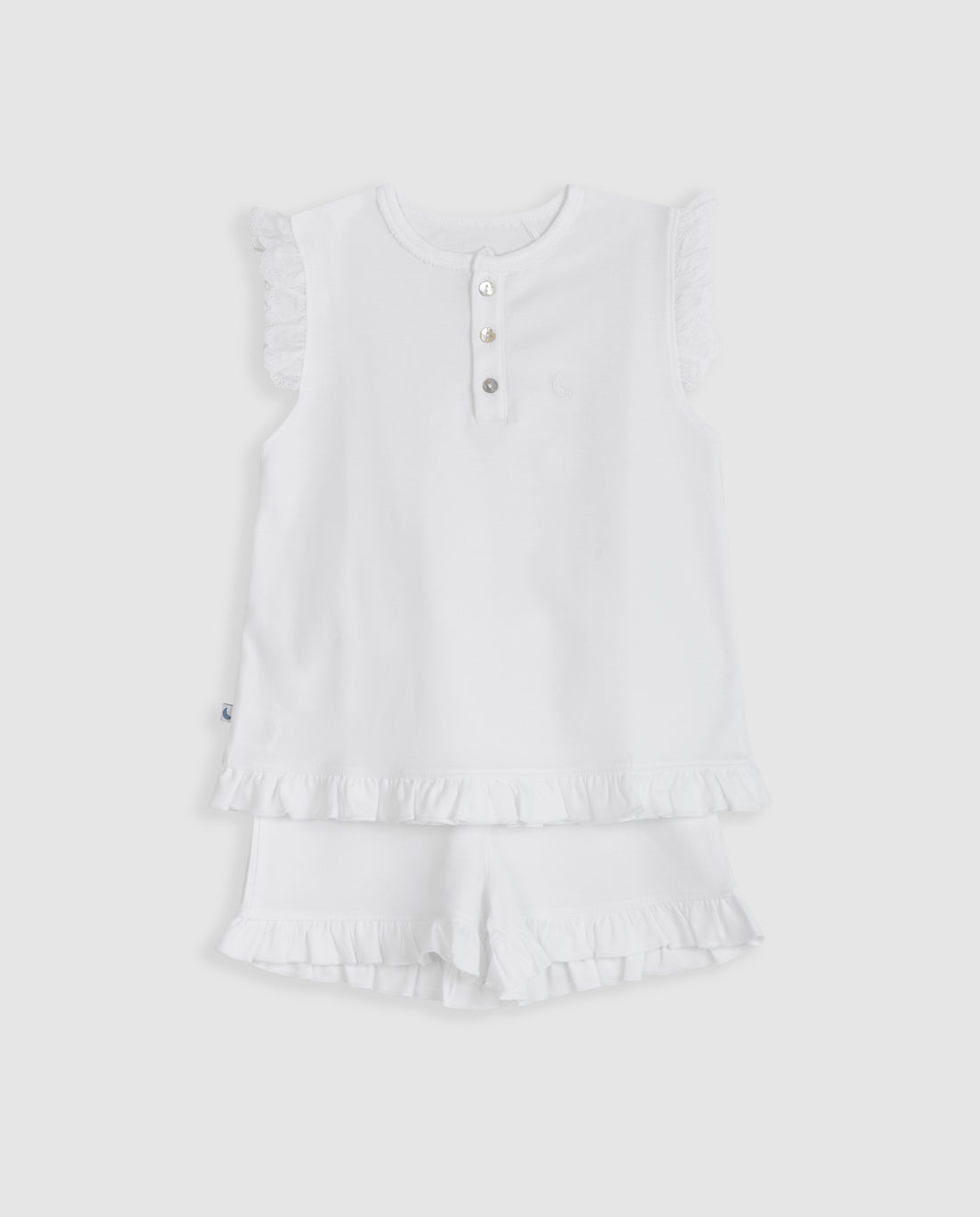 Kids Pajamas with Ruffles and Short Embroidered Strips