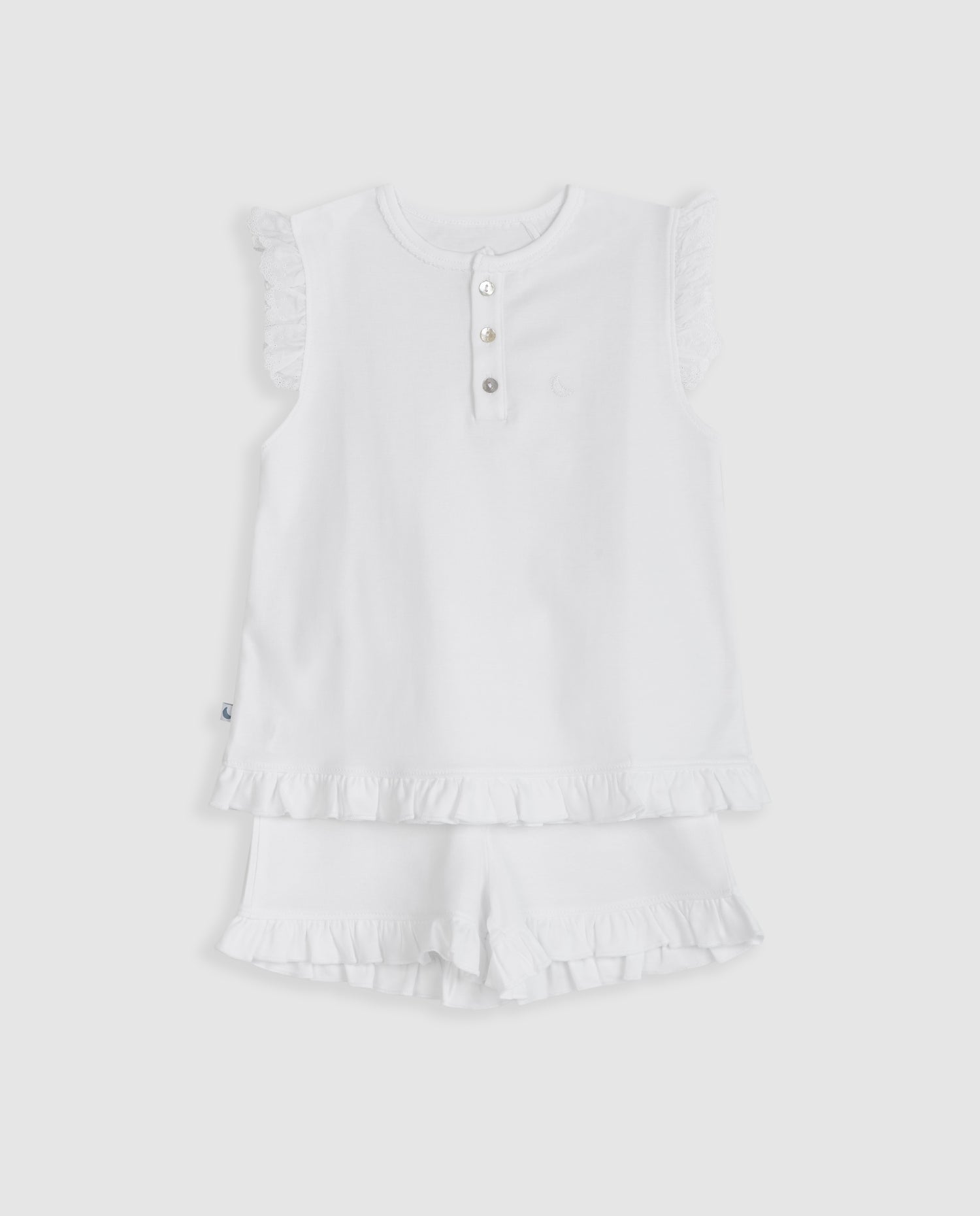 Kids Pajamas with Ruffles and Short Embroidered Strips