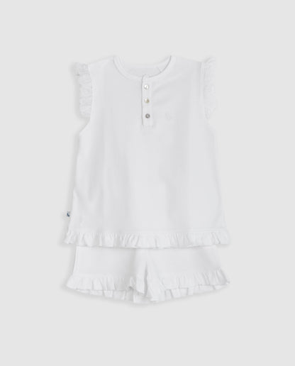 Kids Pajamas with Ruffles and Short Embroidered Strips
