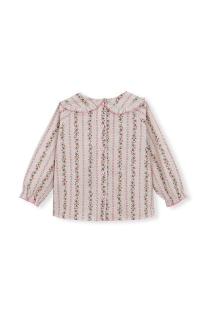Beige Vichy Blouse Pink Flowers