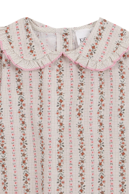 Beige Vichy Blouse Pink Flowers