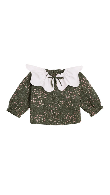 Blusa Verde Flores Cuello Blanco Lazada