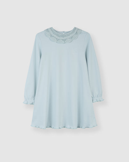 Camisón Niña Crochet Azul Manga Larga